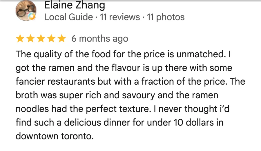 Google review of Manpuku
